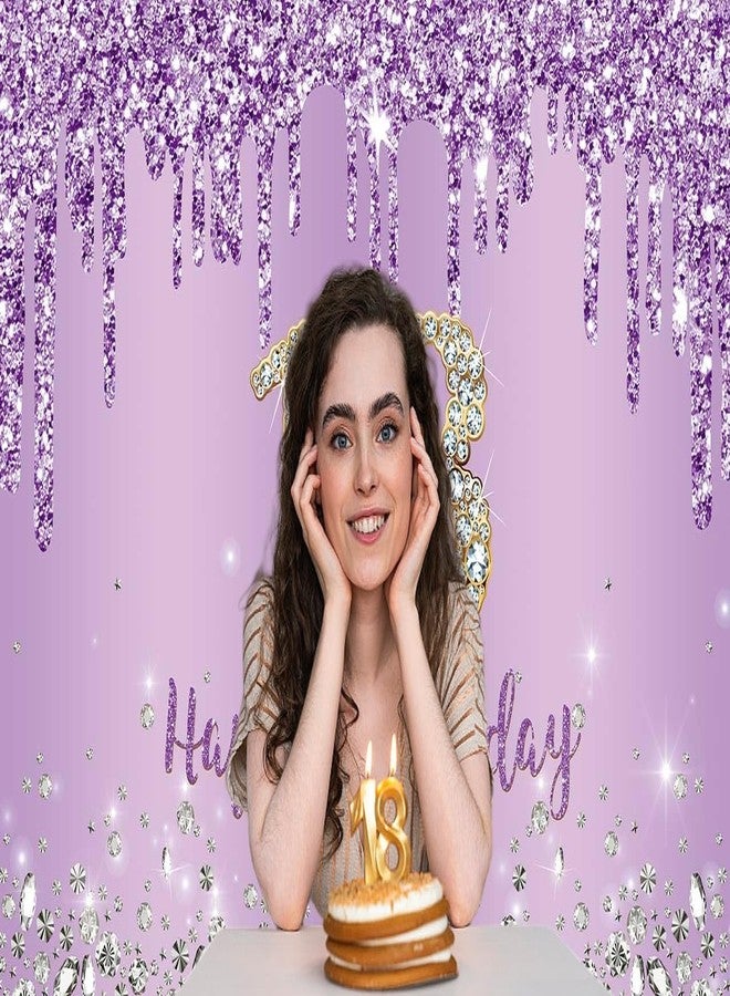 INRUI Purple Happy 18th Birthday Photography Background Girls Sweet Eighteen Years Old Birthday Party Decorations Backdrop 7x5FT - Image 2